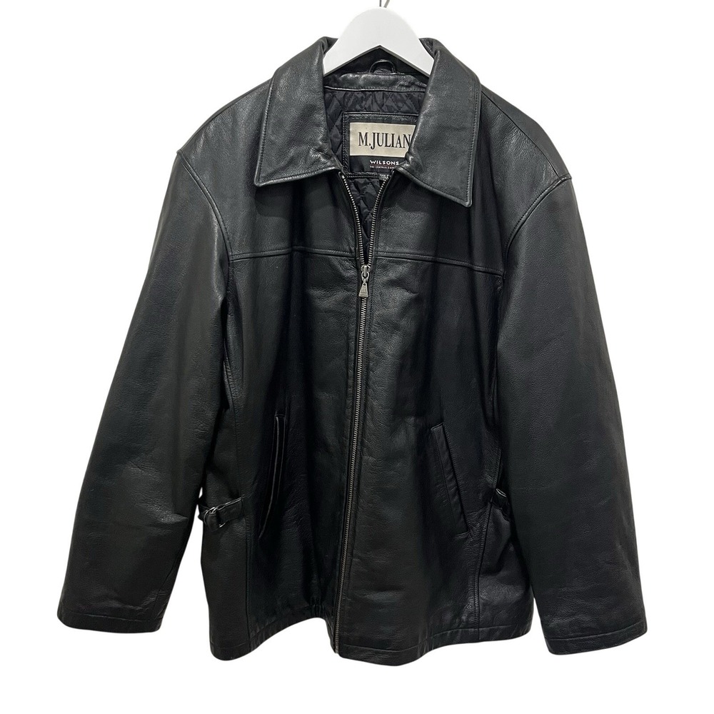 Vintage Wilsons M Julian Leather Jacket‎ Mens Large Black Full Zip Quilted Lined